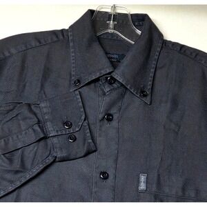 Zegna Sport Button Down Shirt Mens S Charcoal Grey Herringbone Long Sleeve Italy